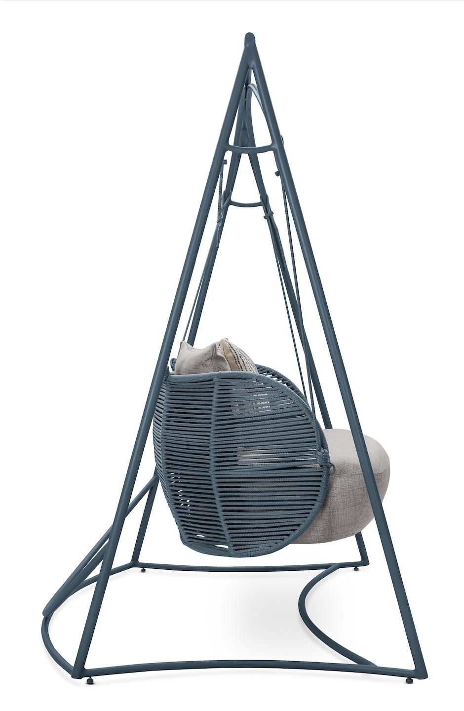 Perlage Outdoor Aluminum Swing Upholstered in Bouclé with Nautical Rope Details