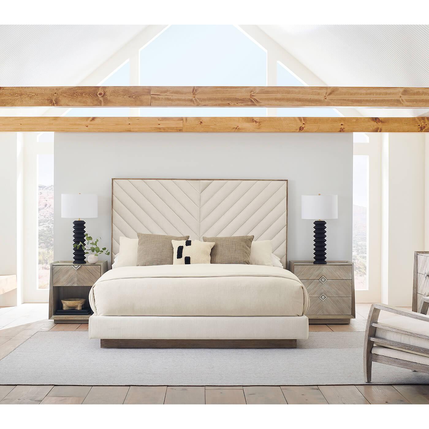 Chevron Tufted Upholstered King Bed