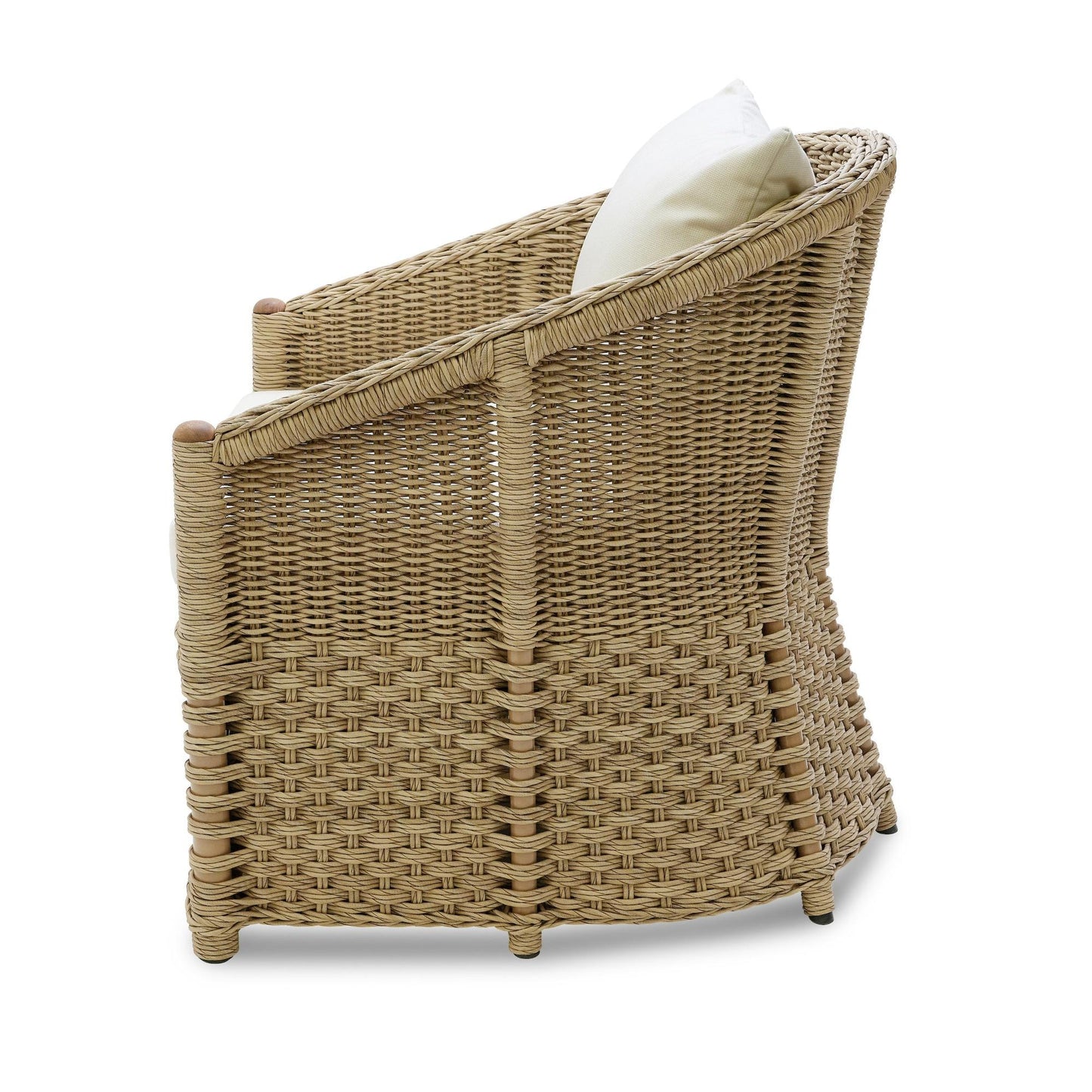 Wicker armchair with a cushion on a white background