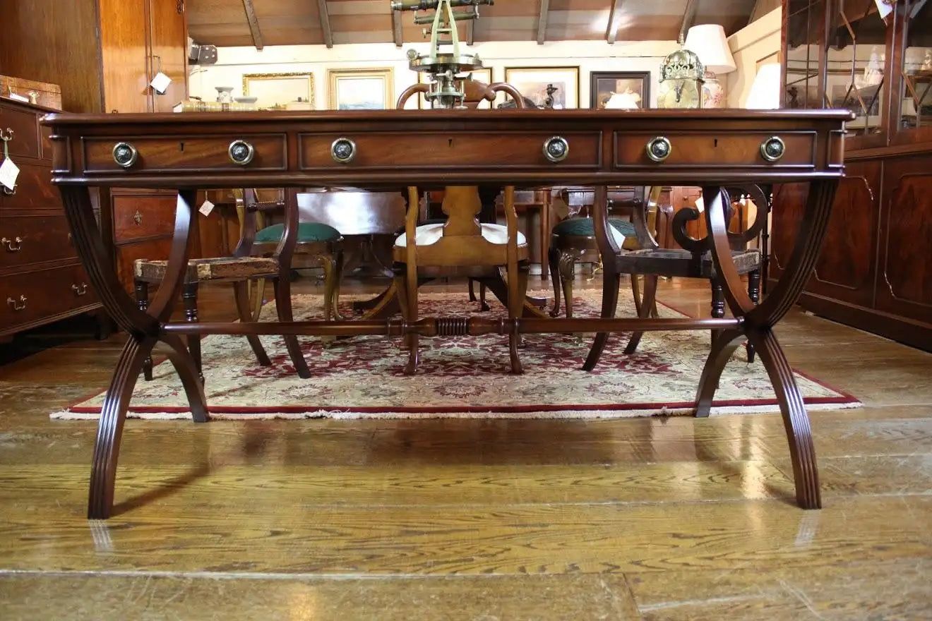 Custom Mahogany Crossed Sabre Leg Writing Table