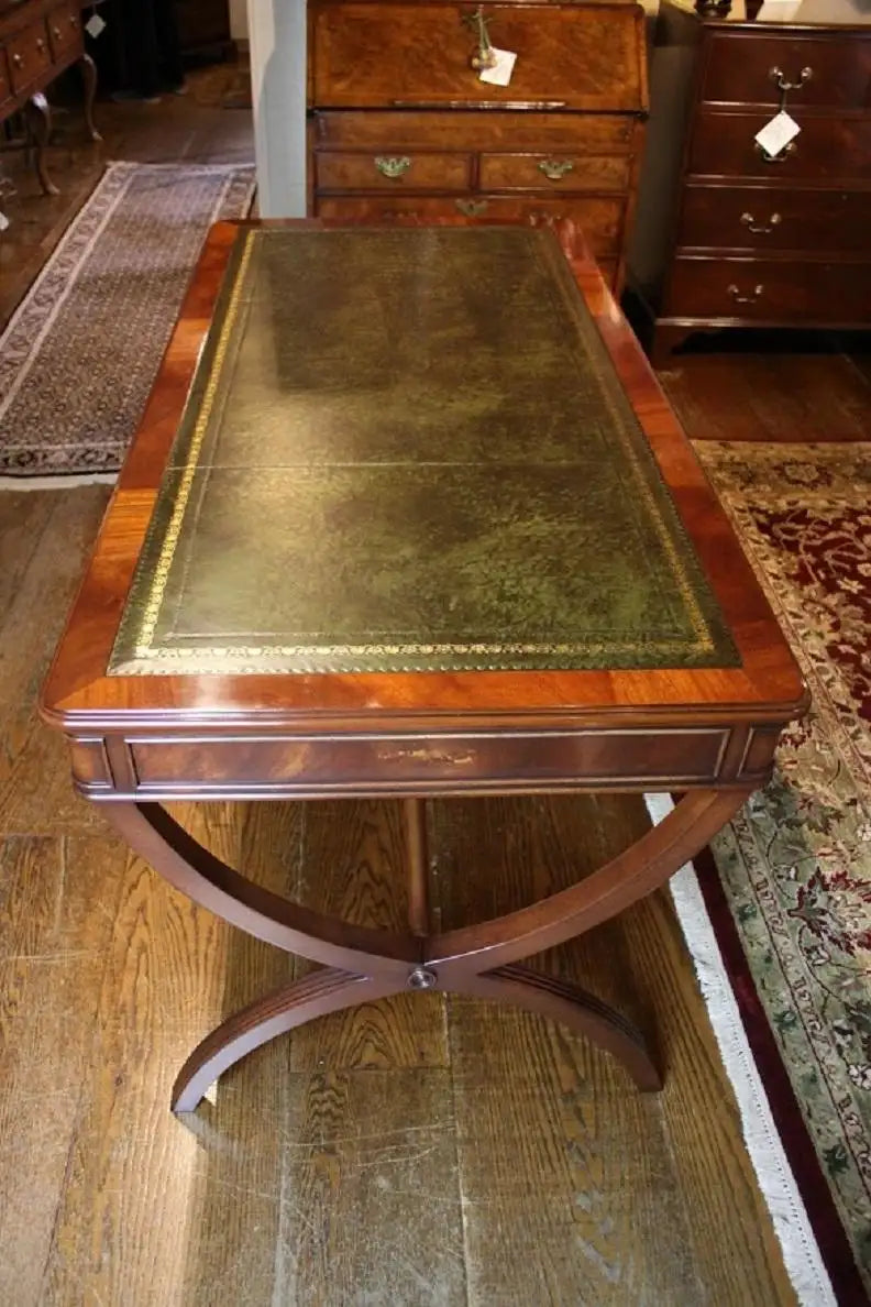 Custom Mahogany Crossed Sabre Leg Writing Table