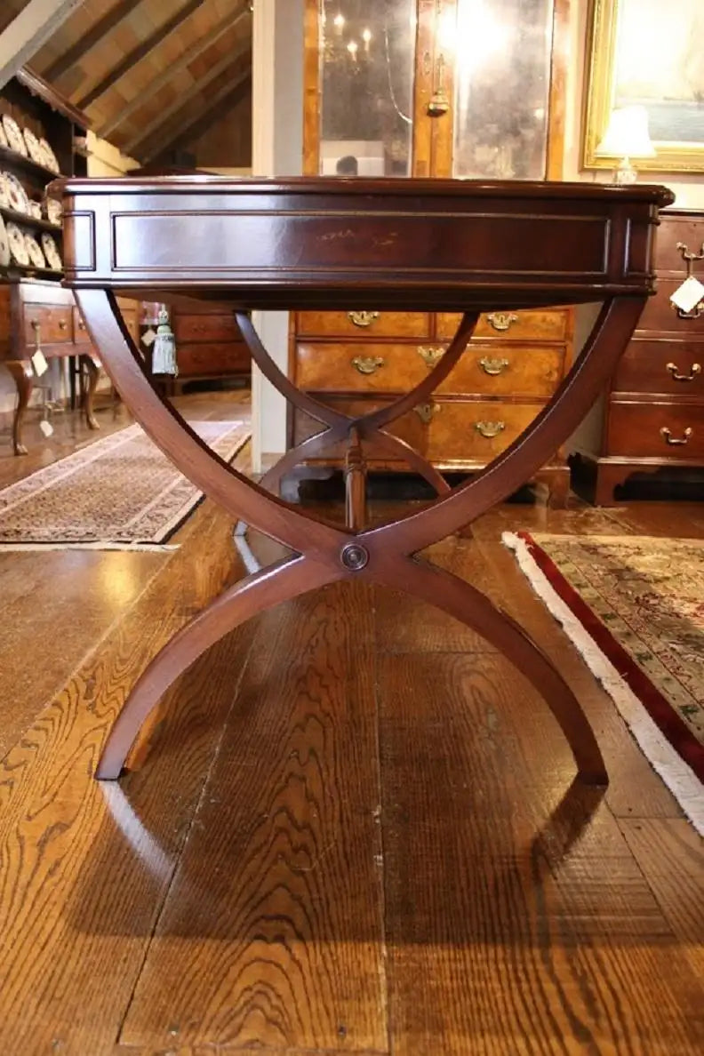Custom Mahogany Crossed Sabre Leg Writing Table