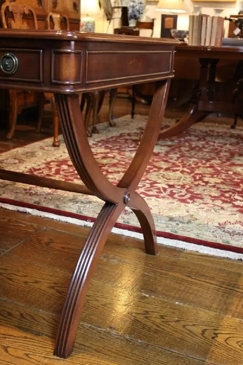 Custom Mahogany Crossed Sabre Leg Writing Table