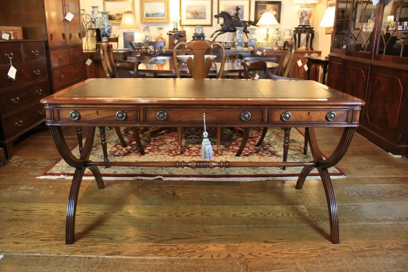 Custom Mahogany Crossed Sabre Leg Writing Table