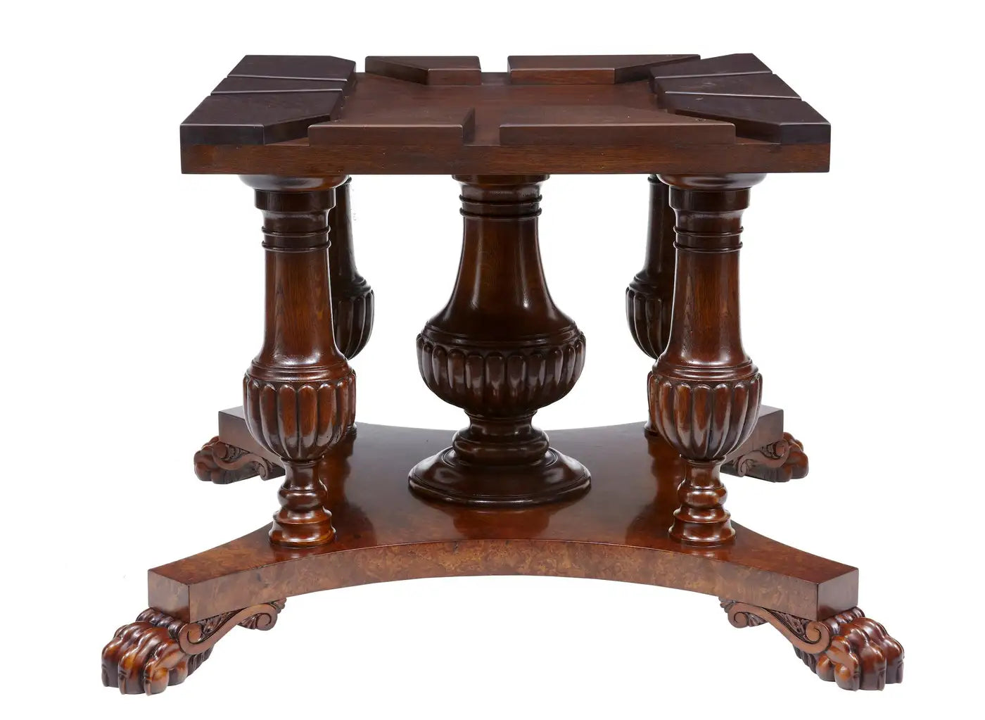 English made carved walnut jupe dining table