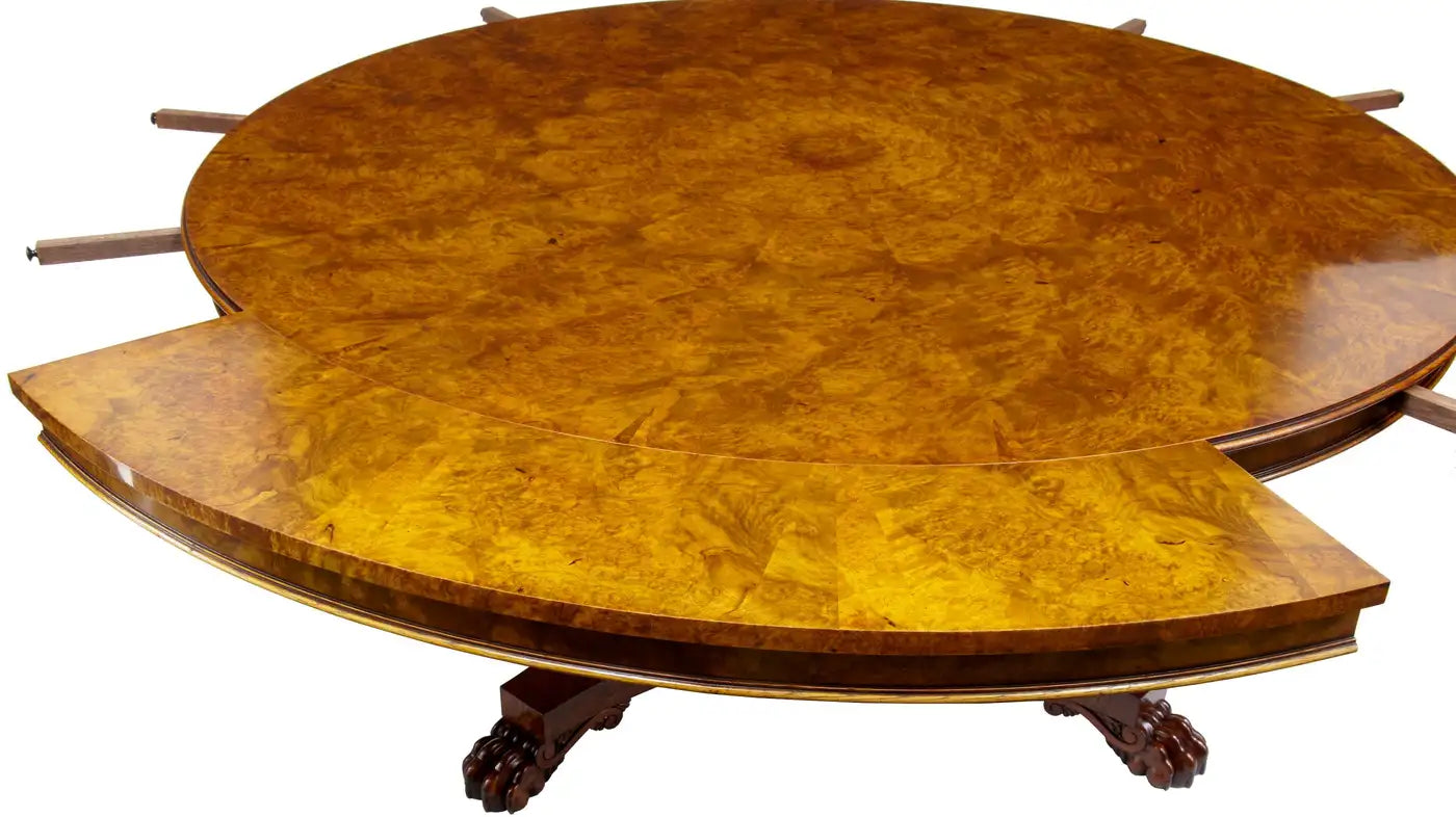English made carved walnut jupe dining table