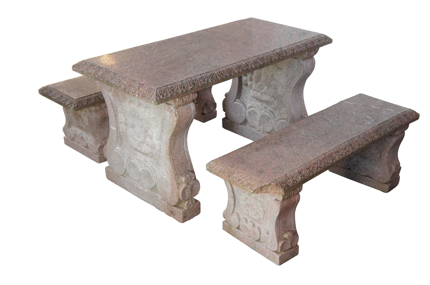 Stone table and benches set on a white background