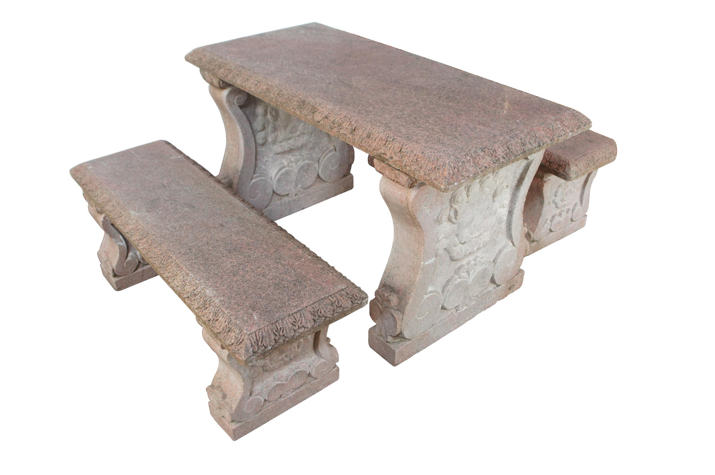 Stone table and bench set on a white background