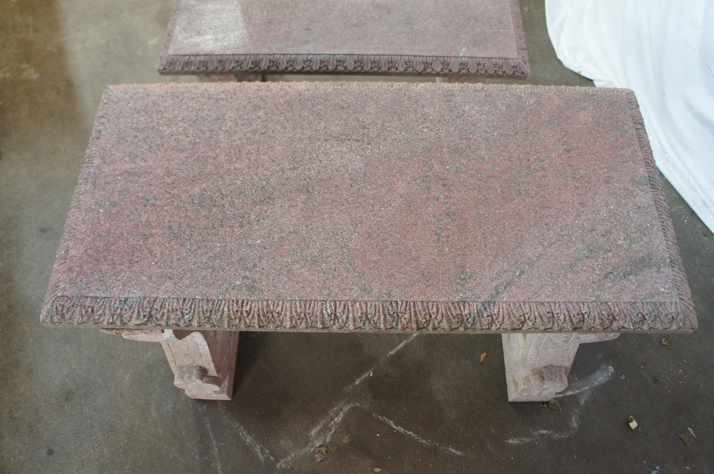 Heavy Italian Granite Carved Outdoor Picnic Dining Table & Benches – 50"