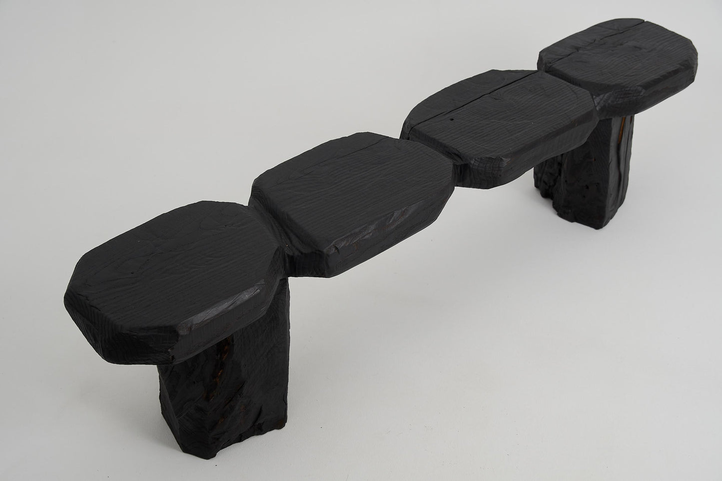 Black Burnt Oak Wood Brutalist Bench – Indoor & Outdoor, Eco-Friendly