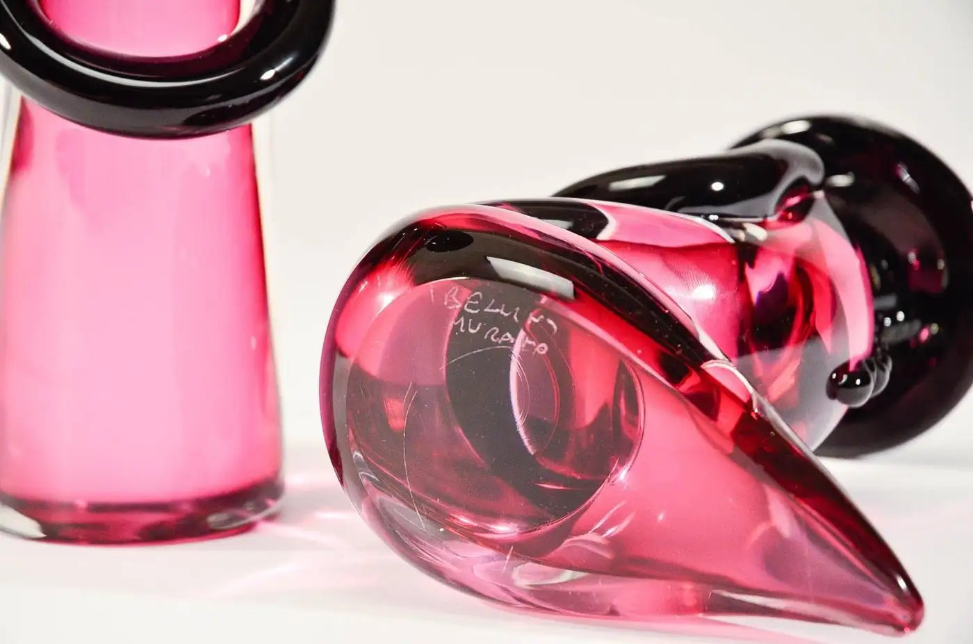 Pair of Signed Bellini, Murano Solid Crystal Chinese Figures