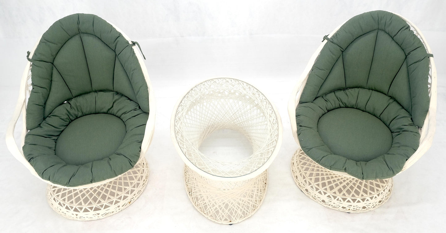 Set of 2 Egg Shape Fiberglass Spun Outdoor Lounge Chairs with Woodard Glass-Top Coffee Table