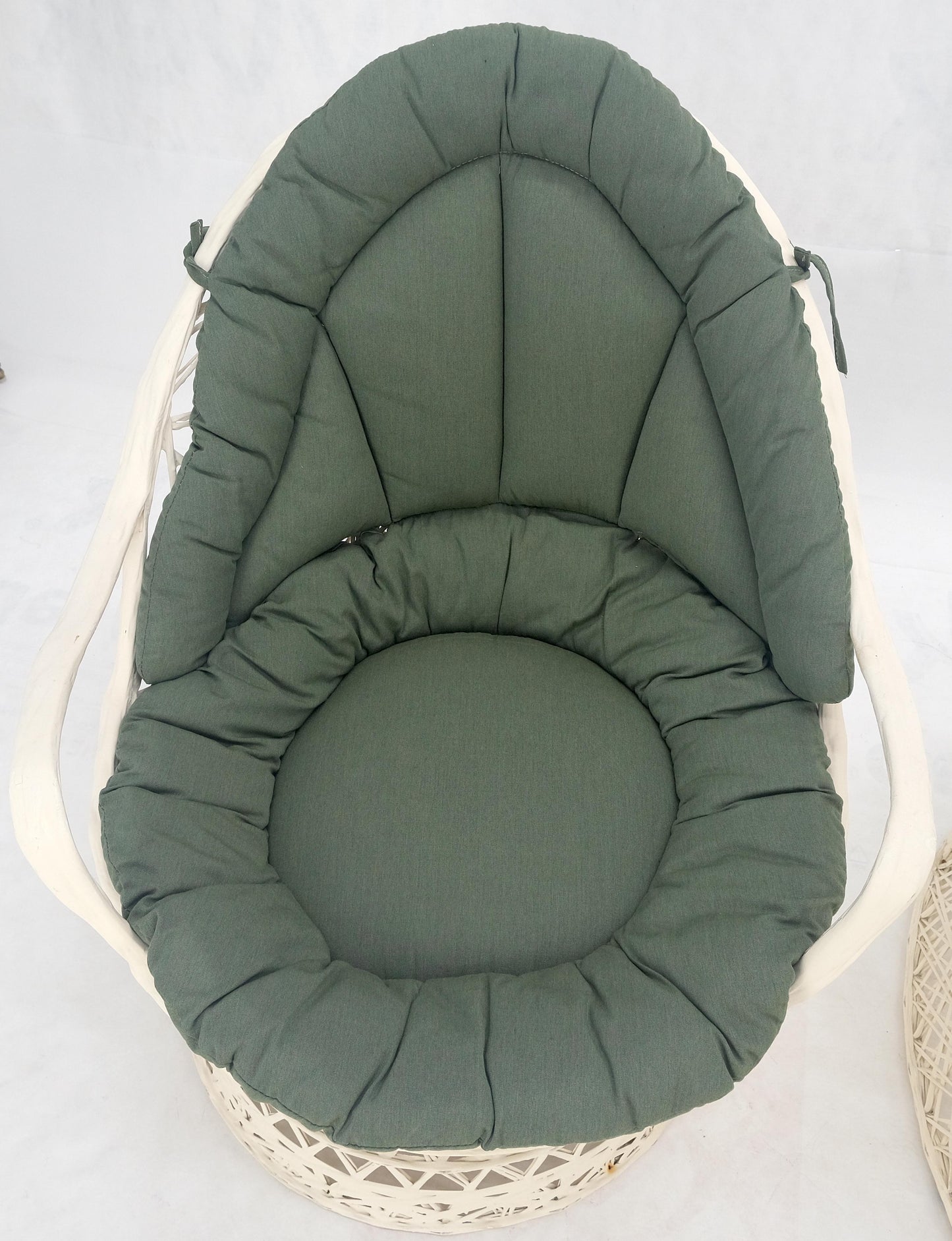 Set of 2 Egg Shape Fiberglass Spun Outdoor Lounge Chairs with Woodard Glass-Top Coffee Table