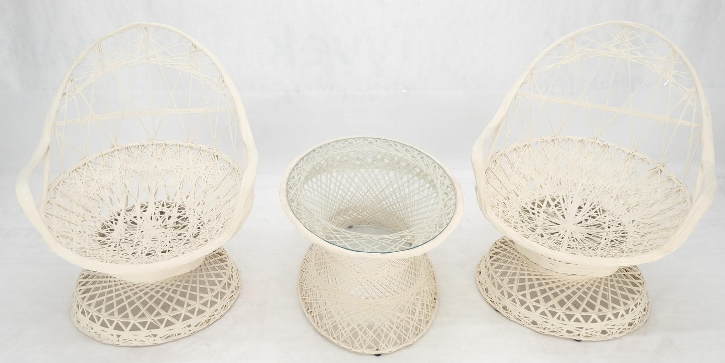 Set of 2 Egg Shape Fiberglass Spun Outdoor Lounge Chairs with Woodard Glass-Top Coffee Table