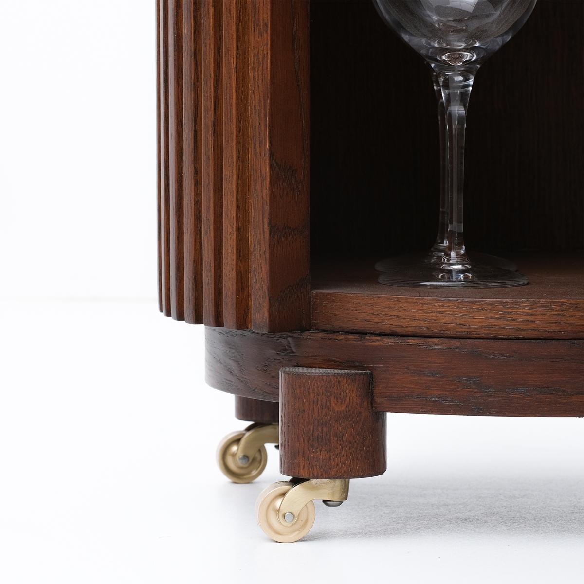 DOCIA Solid Oak Liquor / Bar Cabinet with Brass Details – Handcrafted