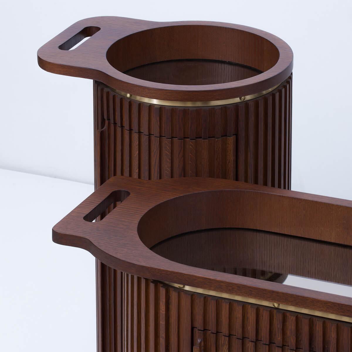 DOCIA Solid Oak Liquor / Bar Cabinet with Brass Details