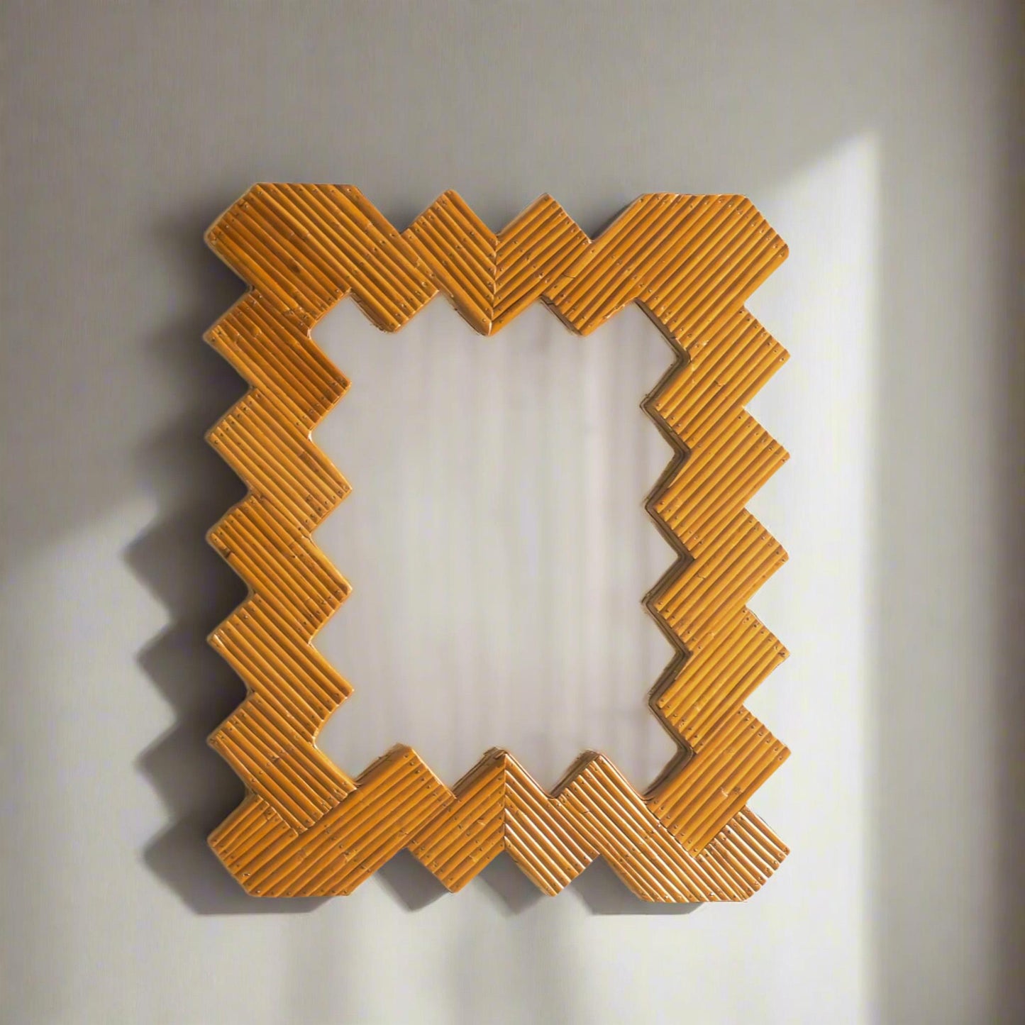 Herringbone Patterned Rattan Cane Wall Mirror – Vintage Style