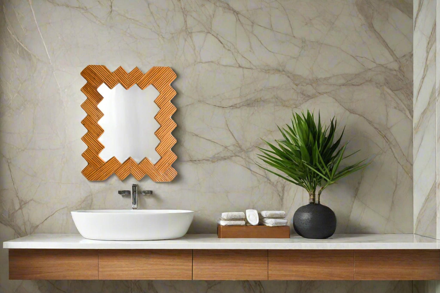 Herringbone Patterned Rattan Cane Wall Mirror – Vintage Style