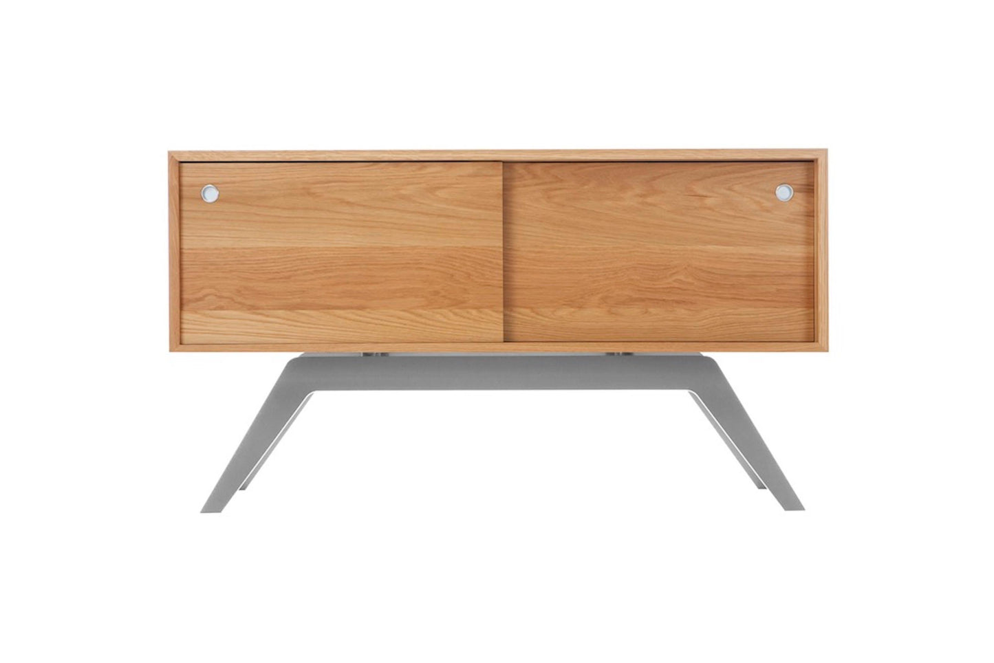 Wooden sideboard with metal legs on a white background