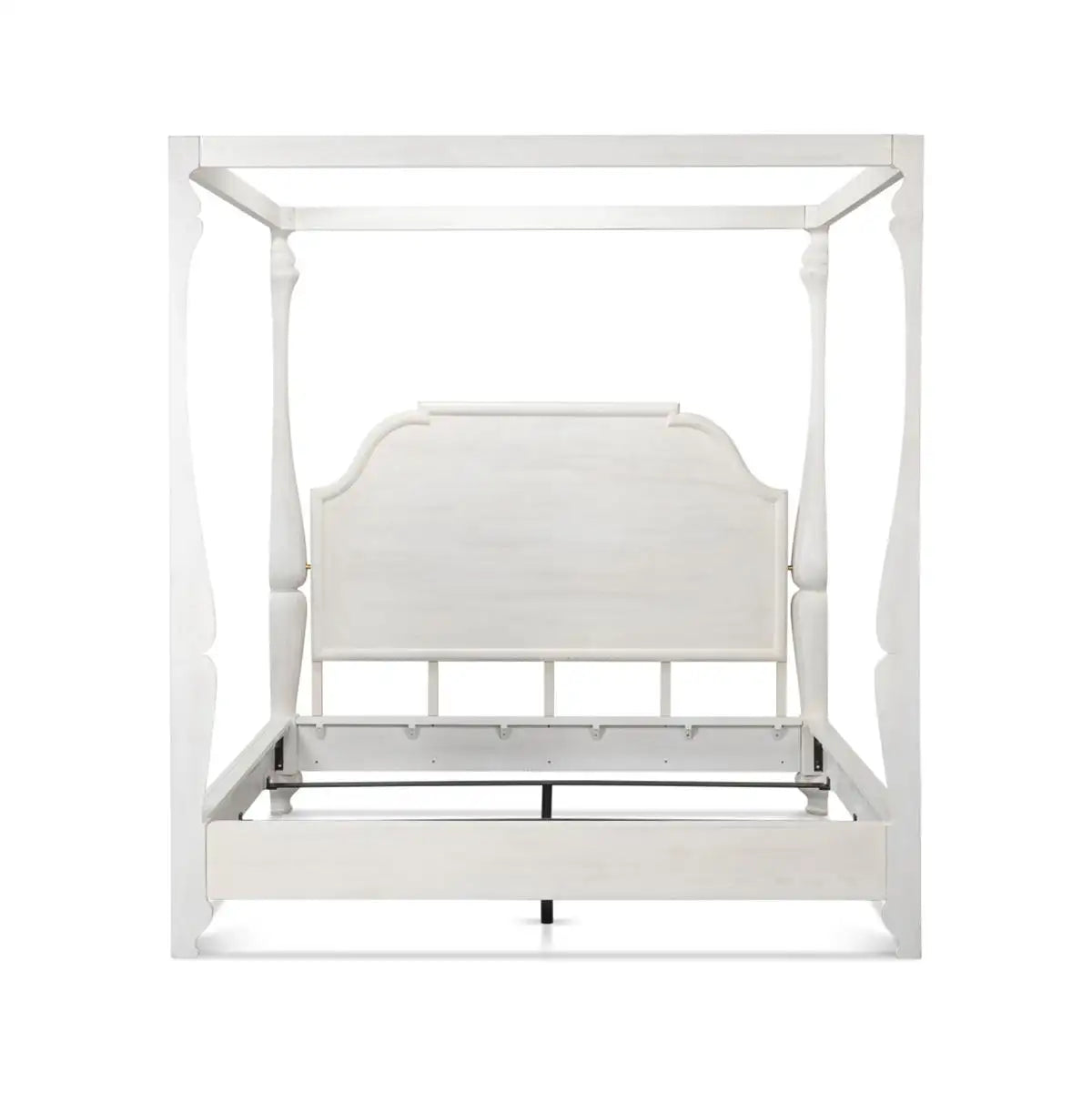 White four-poster bed on a white background