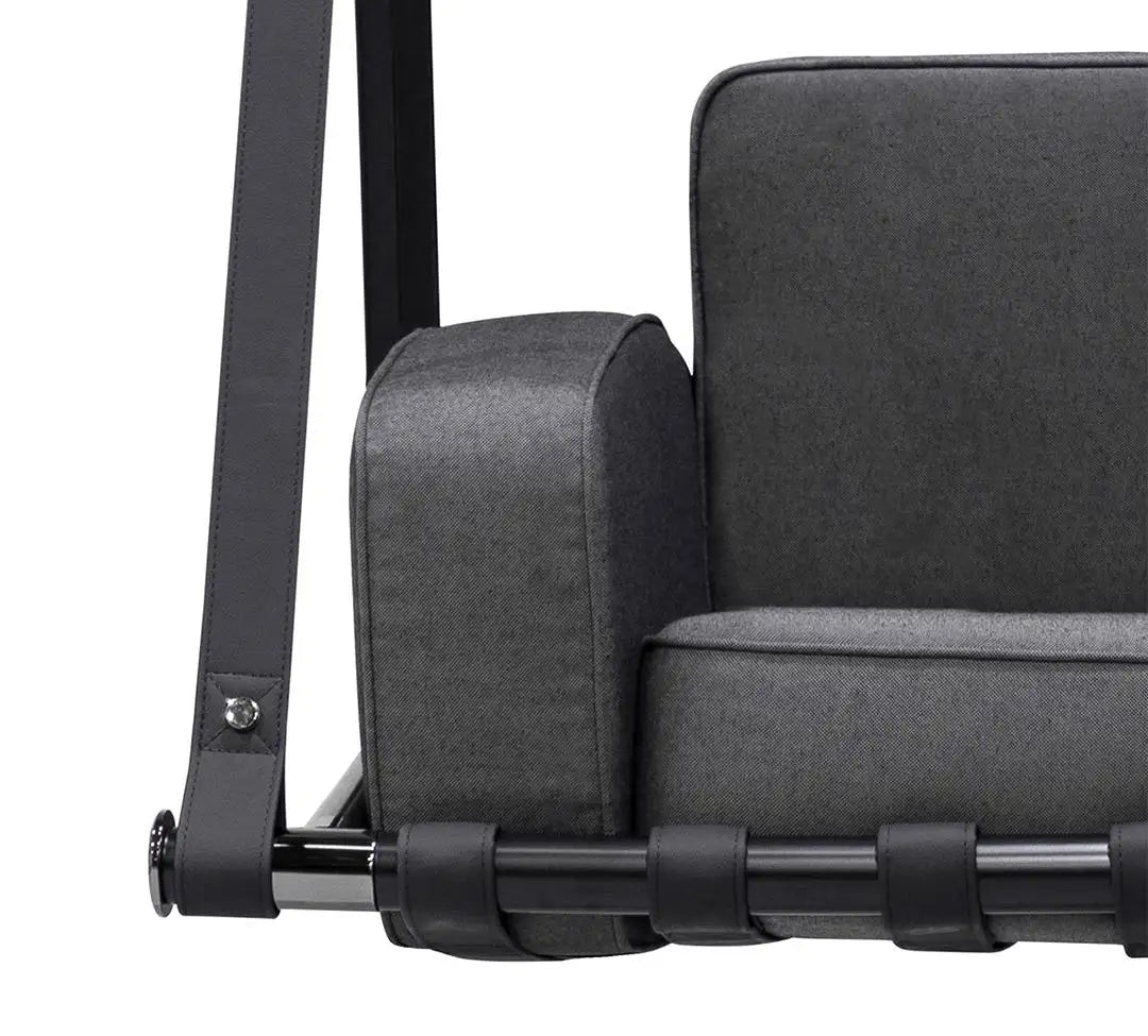 Modern Outdoor Swing Chair in Black Stainless Steel with Black Waterproof Fabric
