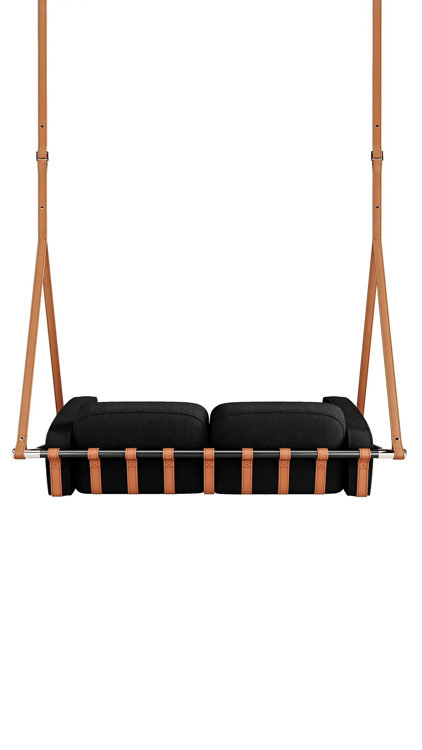 Modern Outdoor Swing Sofa with Black Leather Upholstery and Gold details