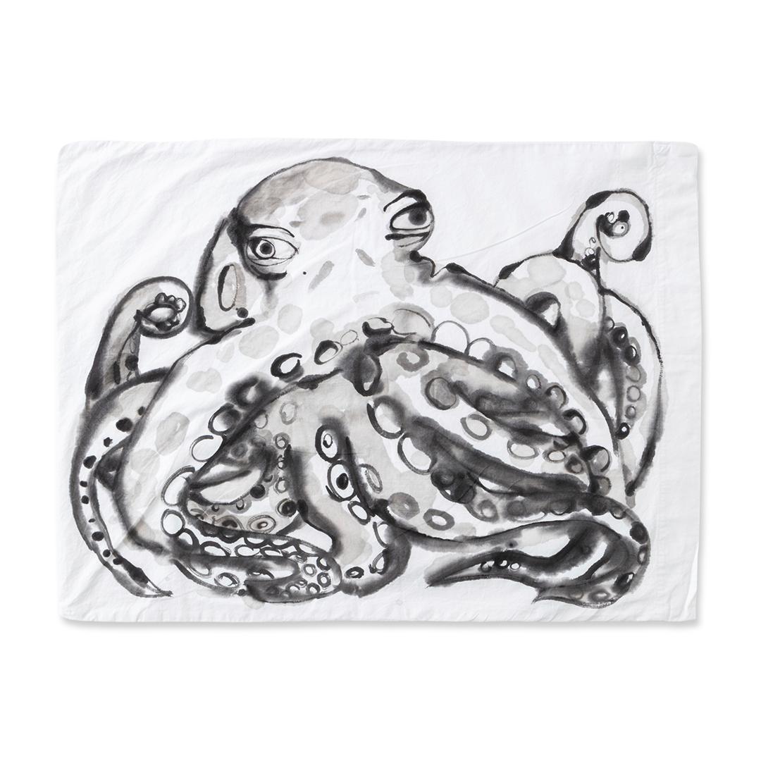 Octopus Hand-Painted Cotton Pillow Cases – Set of 2, 51 x 66 cm