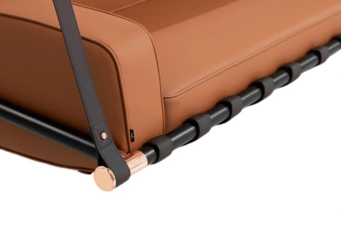Outdoor Swing Sofa in Brown Waterproof Upholstery with Black Leather Straps