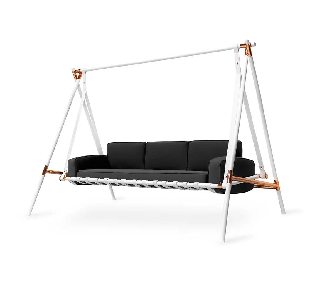 Stainless Steel Framed Outdoor Swing Sofa with Waterproof Blue Acrylic Seats