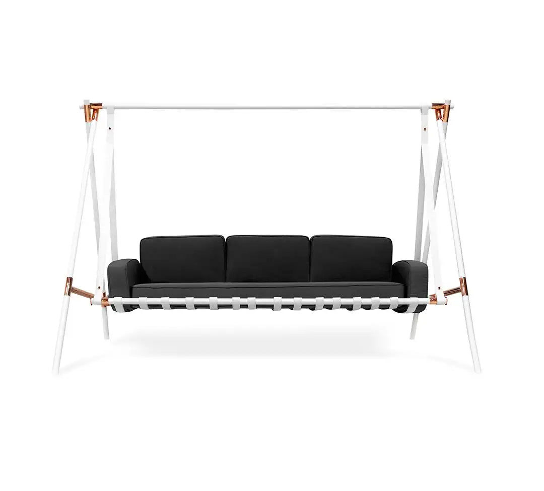 Modern Gray Weatherproof Upholstered Stainless Steel Outdoor Swing Sofa