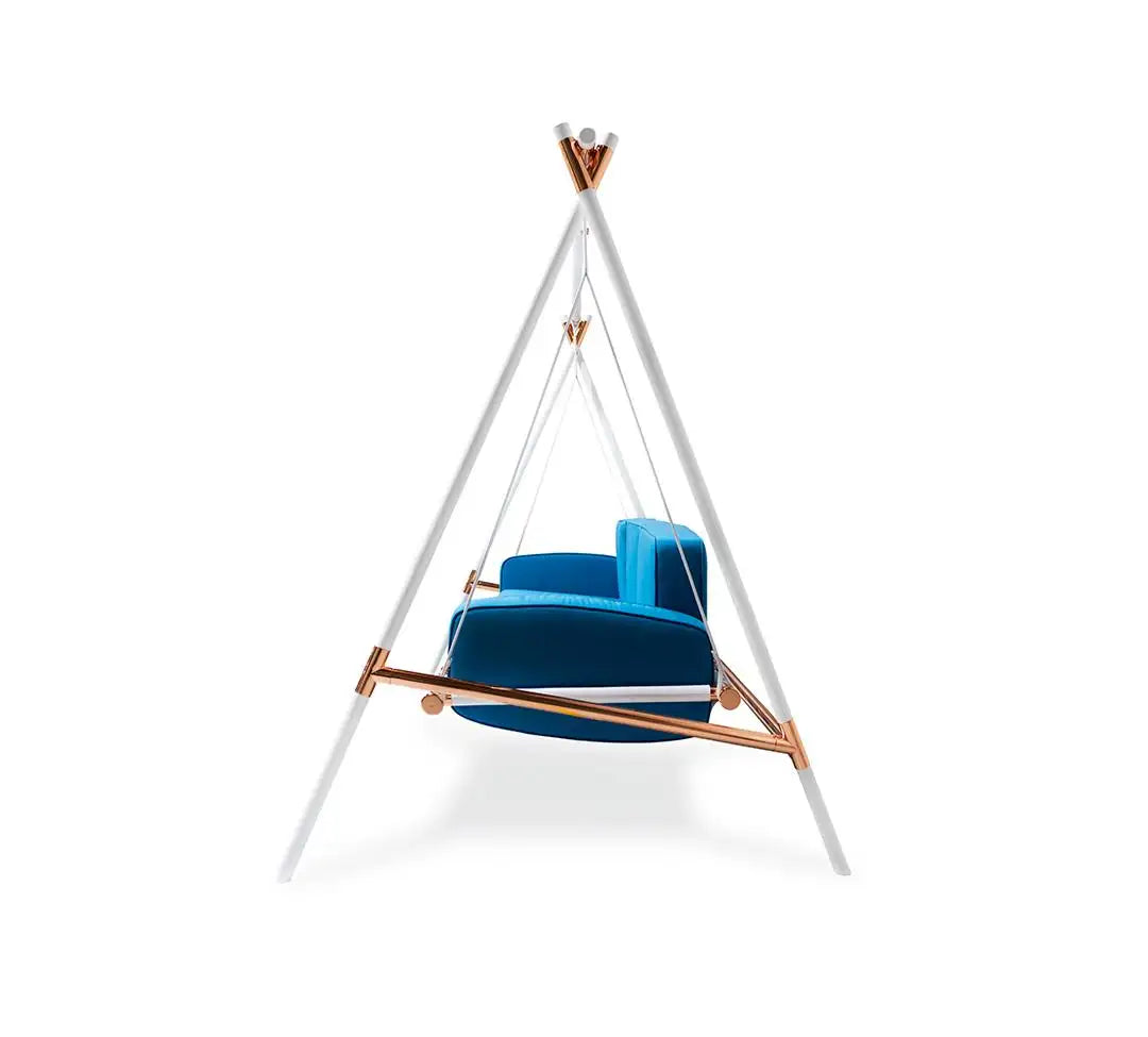Stainless Steel Framed Outdoor Swing Sofa with Waterproof Blue Acrylic Seats
