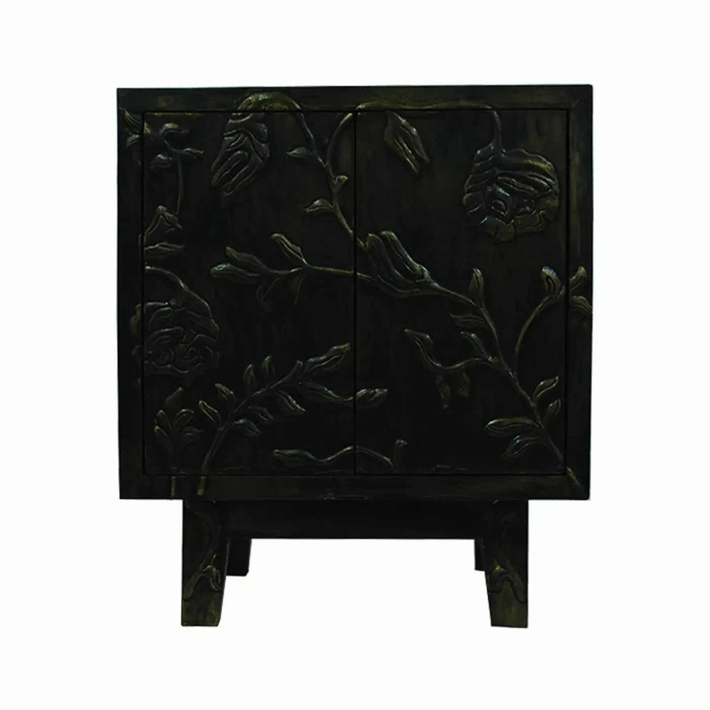 Set of Two Floral Nightstands — Hand Hammered Antiqued White Bronze