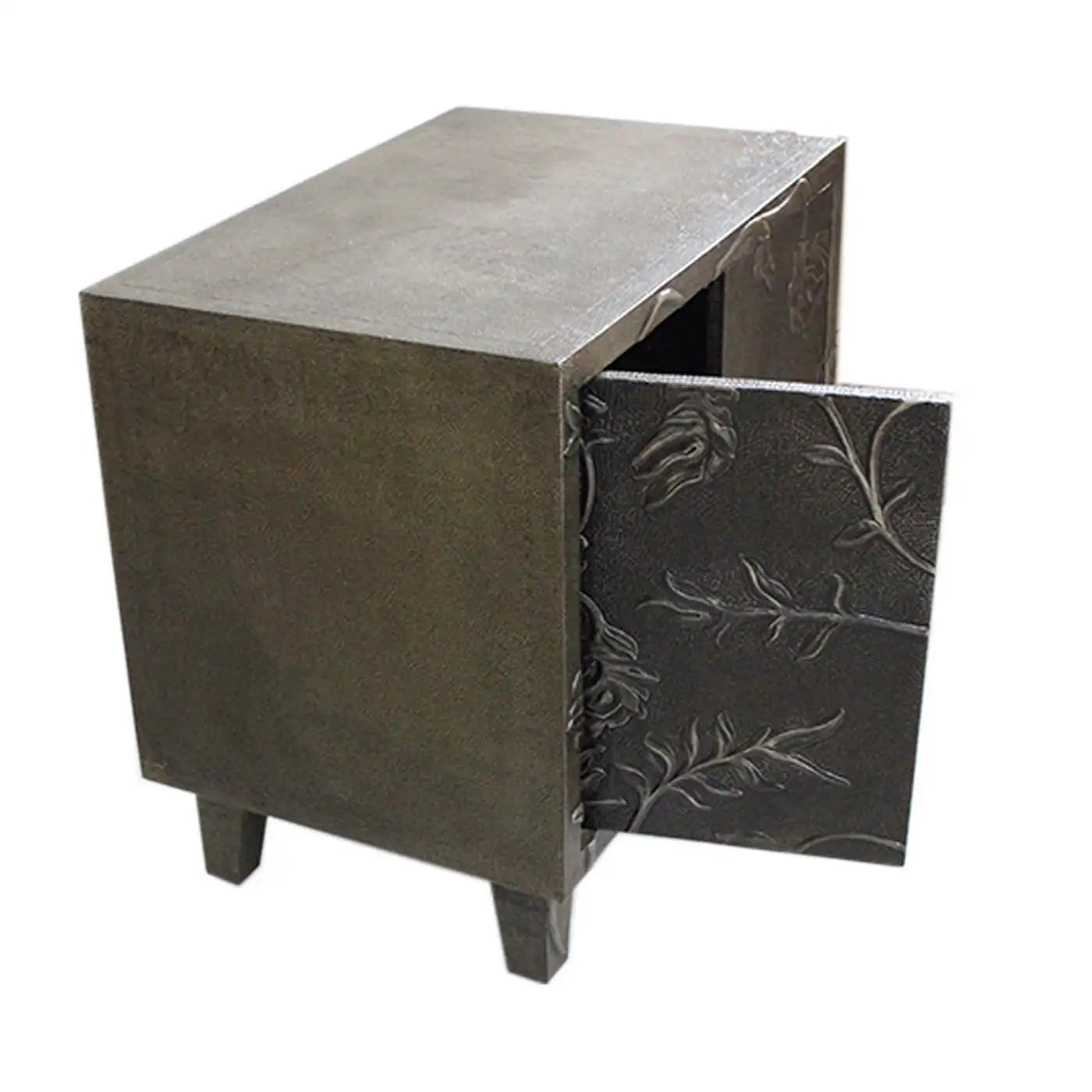 Set of Two Floral Nightstands — Hand Hammered Antiqued White Bronze