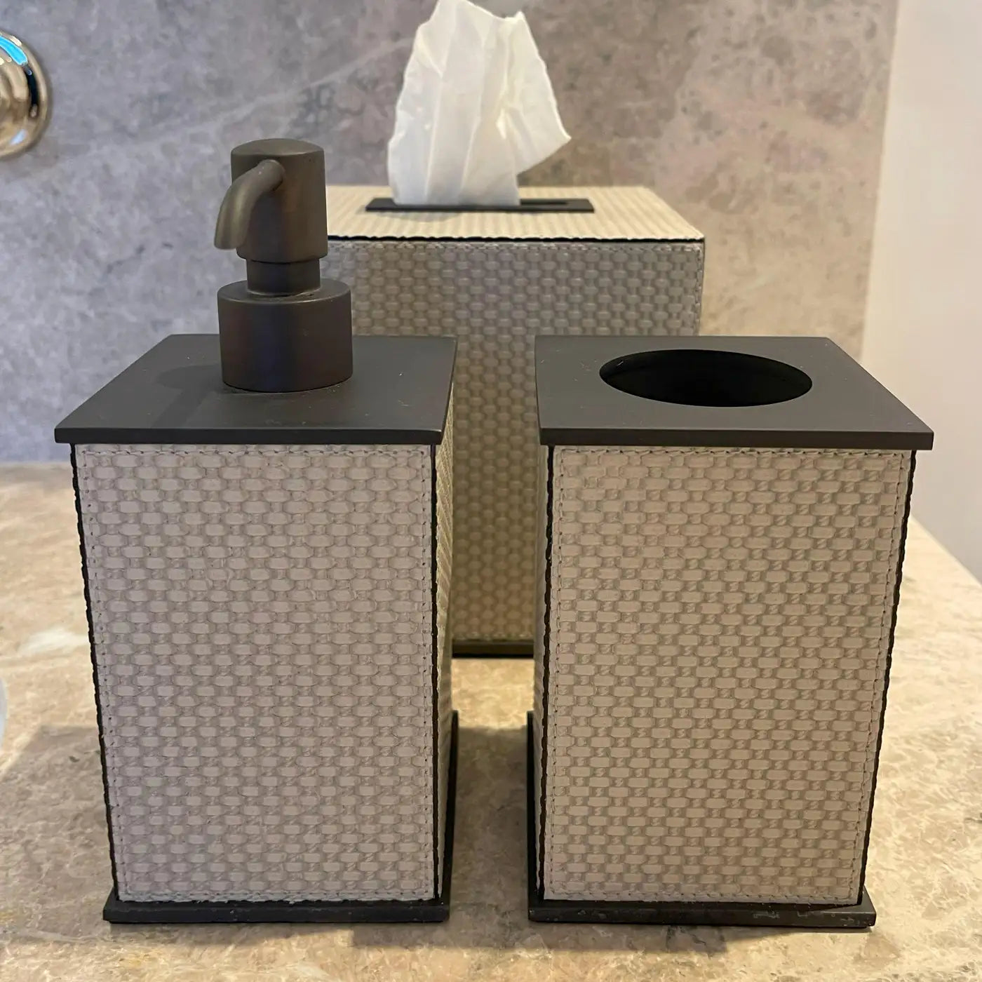 Giobagnara Firenze Bathroom Accessories Set in Taupe Leather and Bronze