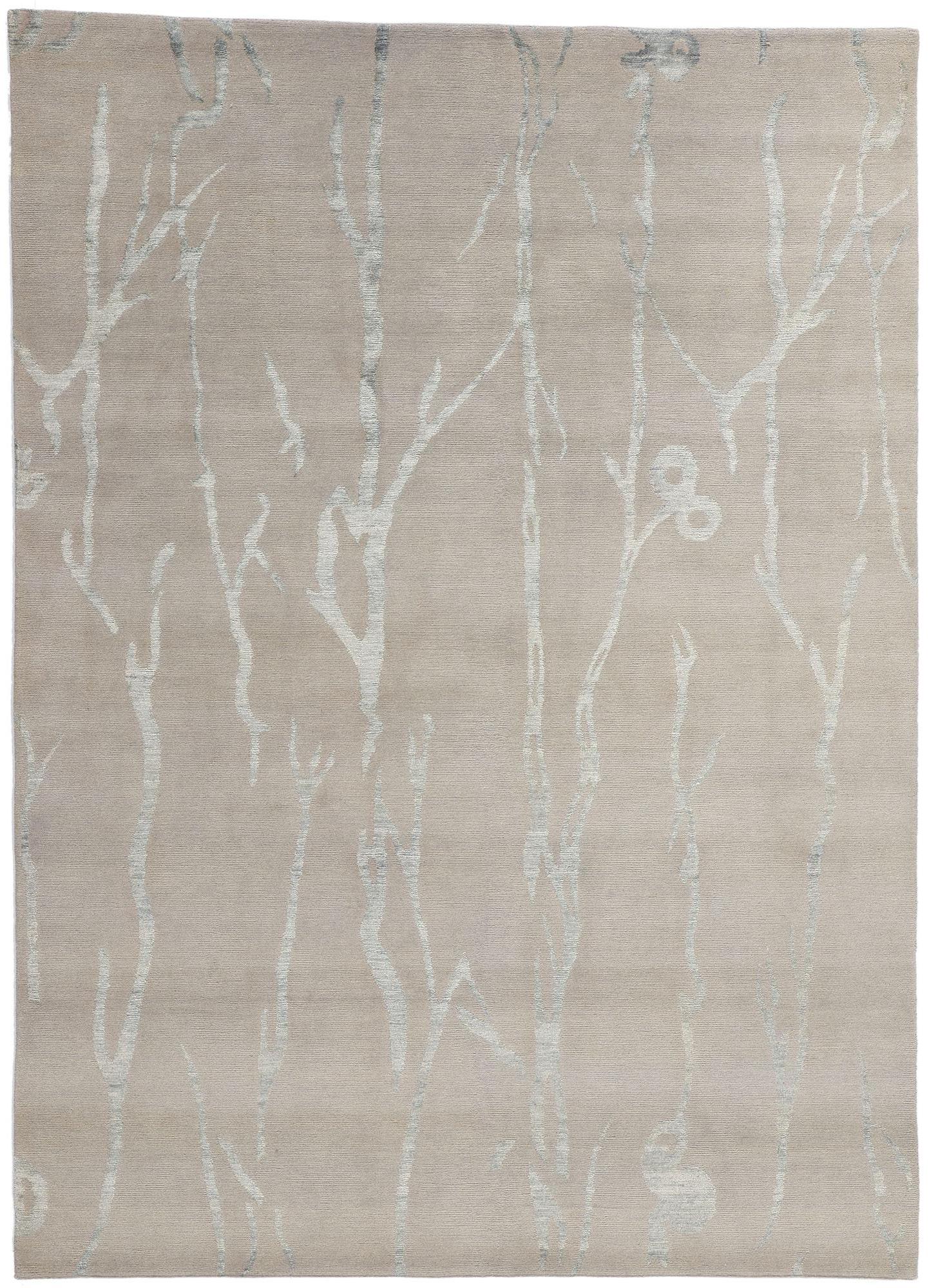 Silver Grey Biophilic Japandi Wool & Silk Rug – 211 x 290 cm