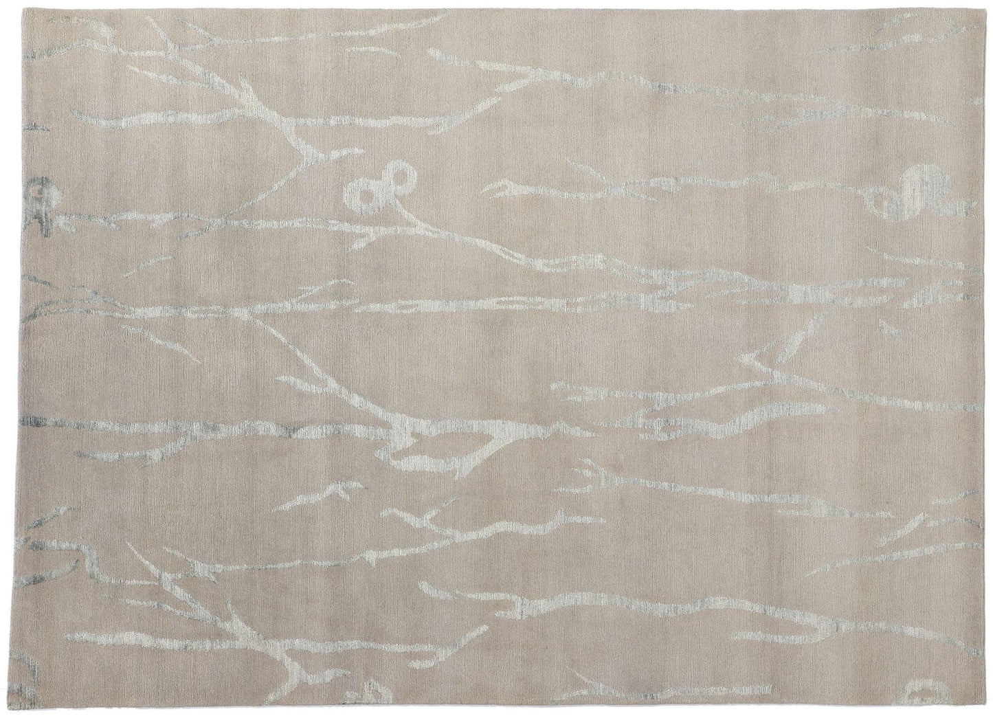 Silver Grey Biophilic Japandi Wool & Silk Rug – 211 x 290 cm