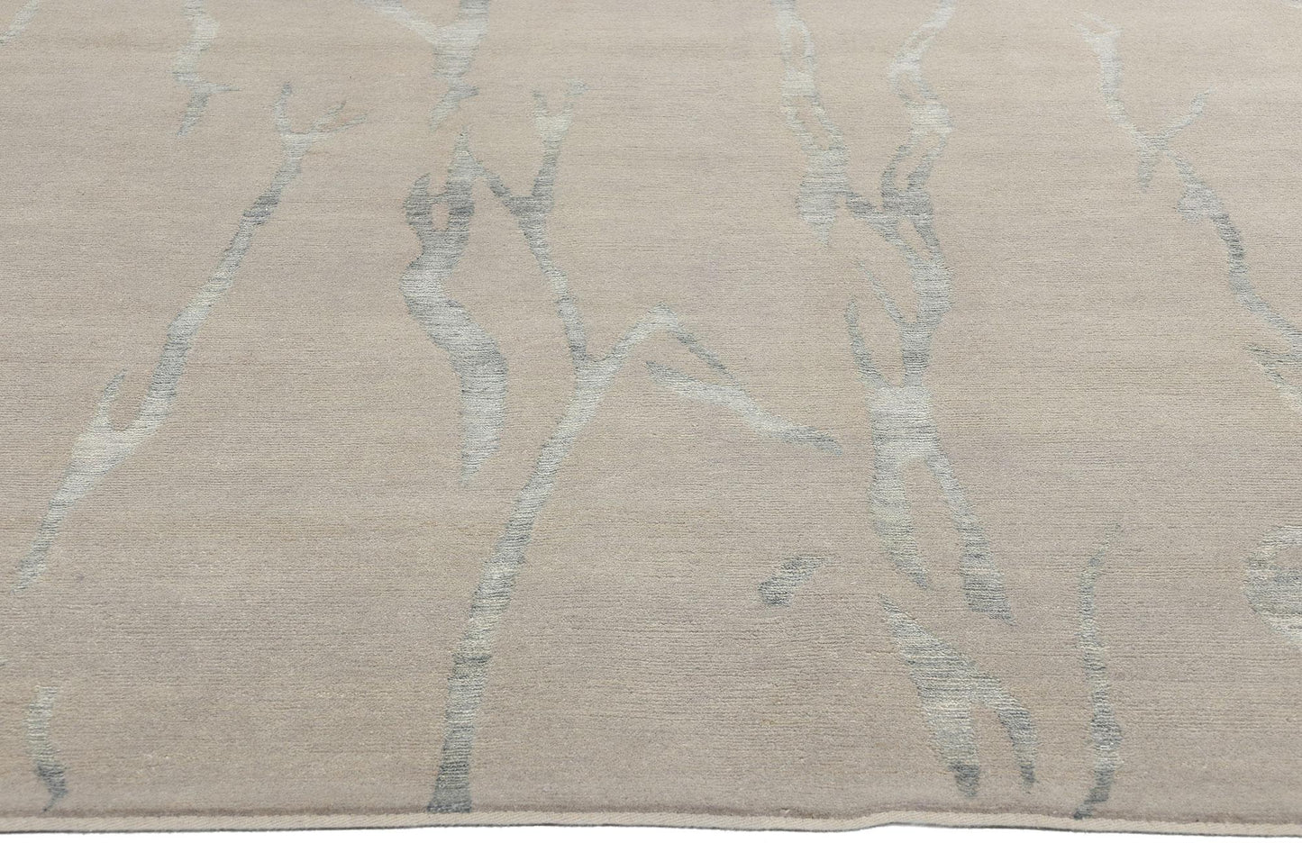 Silver Grey Biophilic Japandi Wool & Silk Rug – 211 x 290 cm