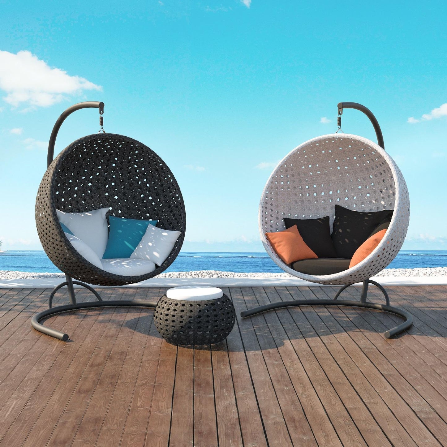 Outdoor Hanging Basket Chair with Open Weave Design – Free-Swinging
