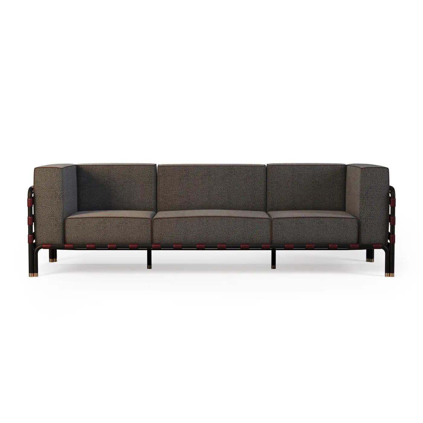 Stylish Outdoor Sofa Burgundy Leather Accents