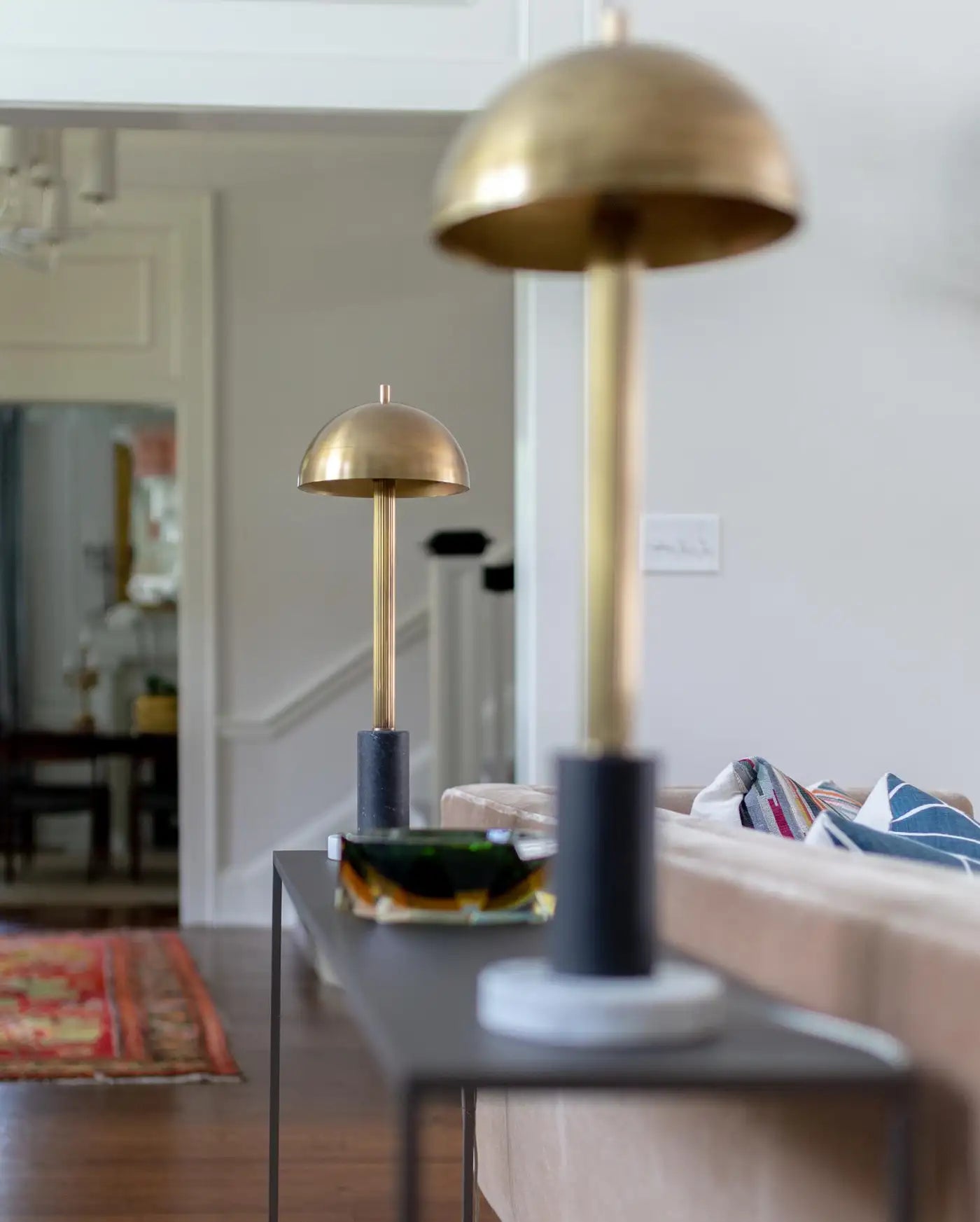 Pillar Table Lamp, Contemporary Lamp, Antique Brass, Marble