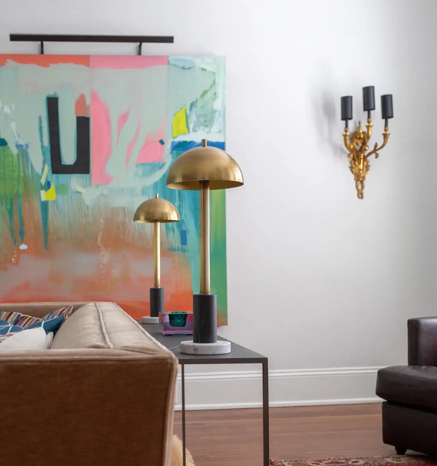 Pillar Table Lamp, Contemporary Lamp, Antique Brass, Marble