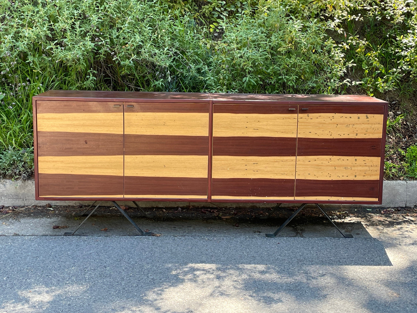Mid-Century Leather Wrapped Credenza – Red Oak