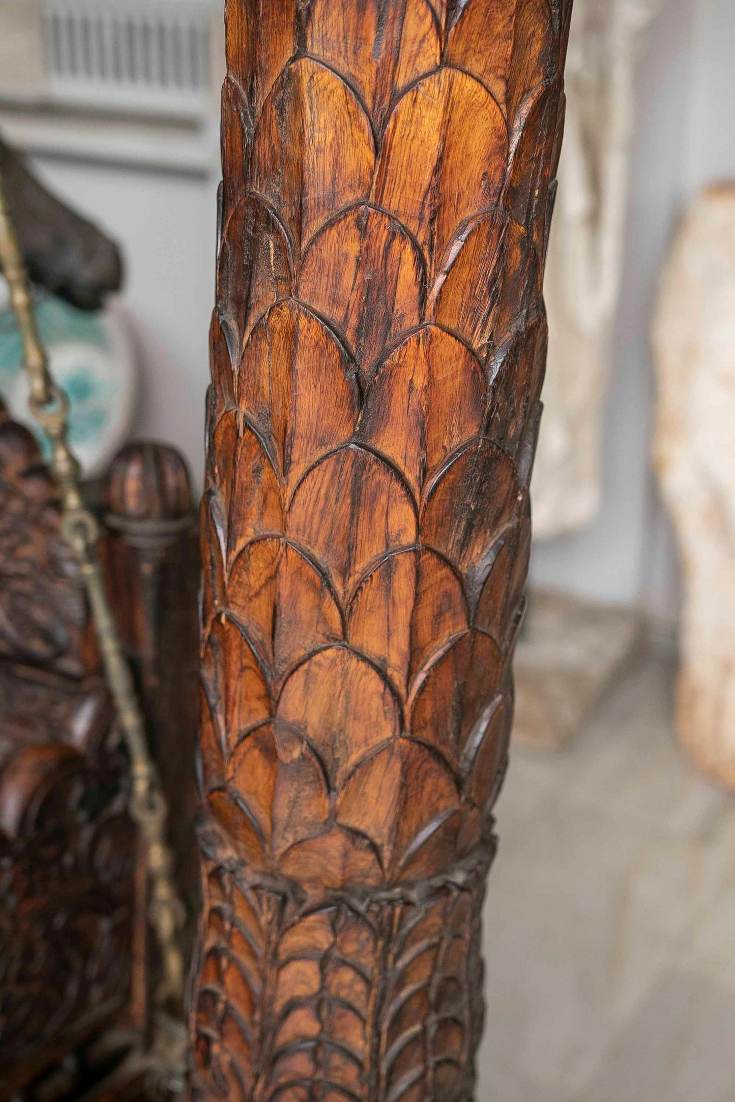 Hand-Carved Wooden Swing with Elephants and Columns
