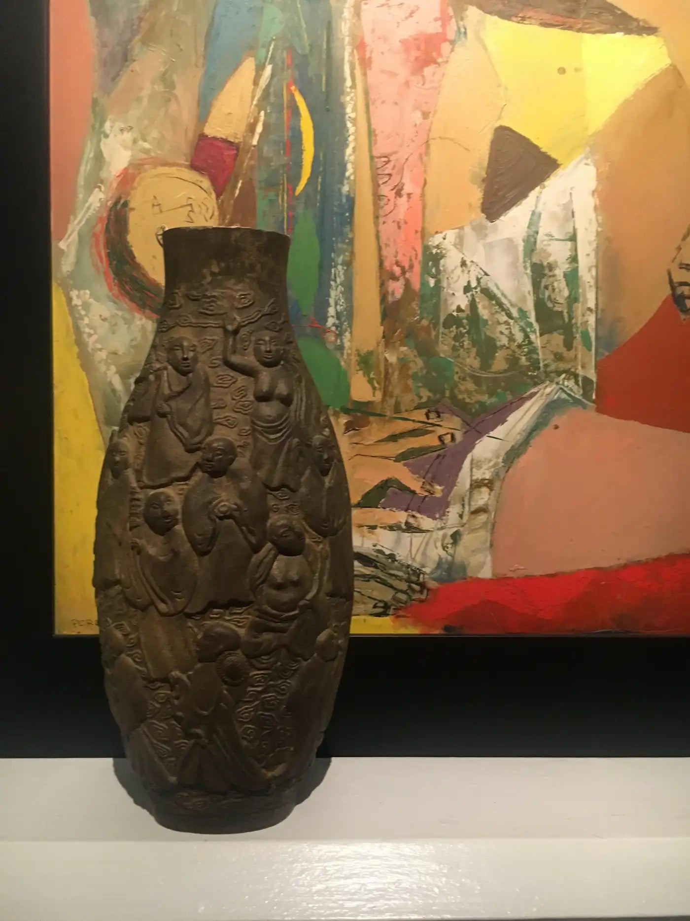 Chinese Bronze Vase with 10 Figures