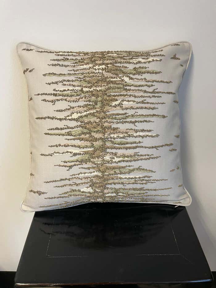 Organic Raffia Embroidered Cushion with Wooden Beads
