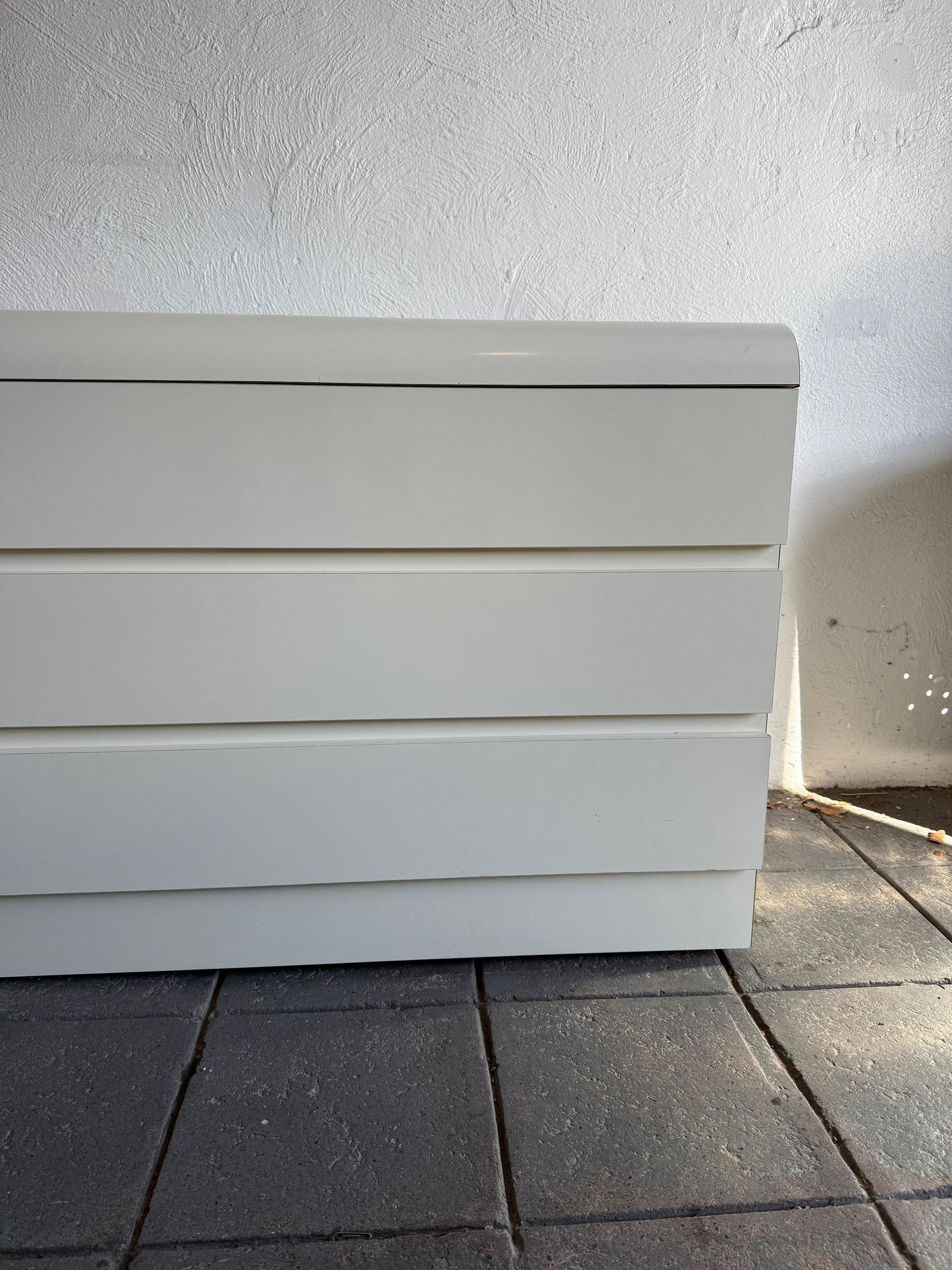 Postmodern Off-White Gloss Laminate Waterfall 6-Drawer Dresser with Chrome Trim