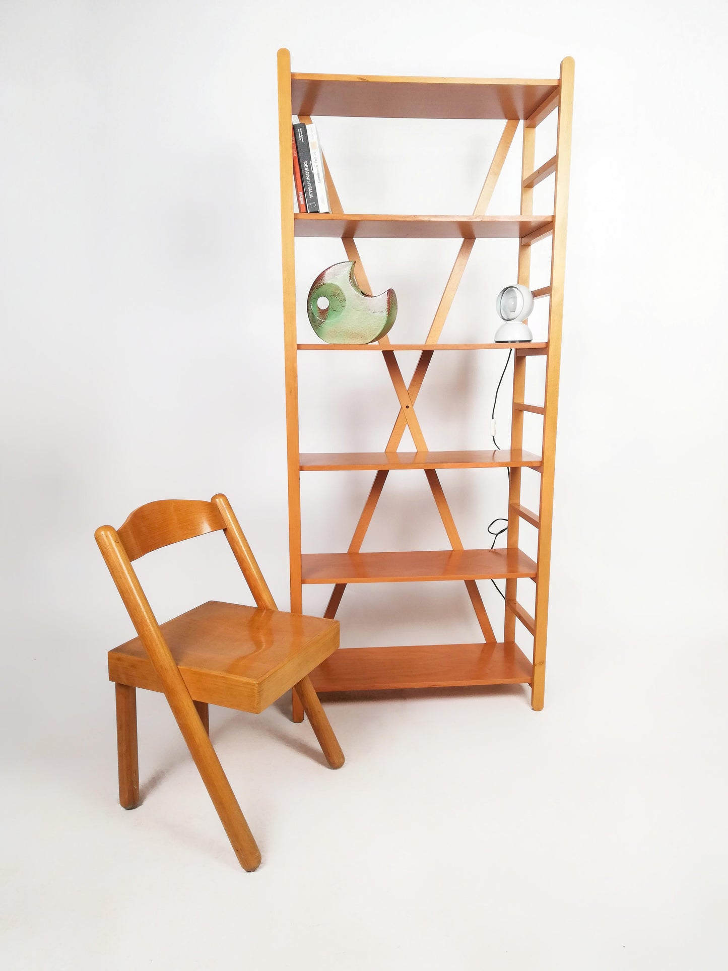 Scandinavian Modern Beech Wood Bookcase – 1970s Adjustable Shelving
