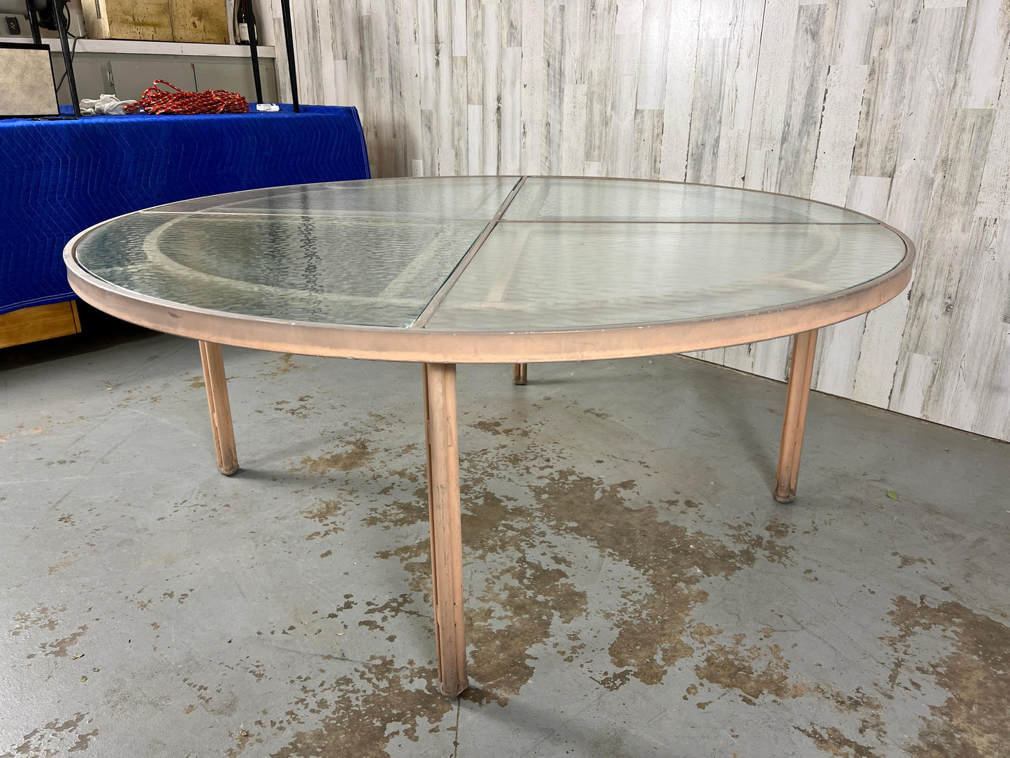 Mid-Century Modern Aluminum Patio Set with Glass Top Table and Four Chairs