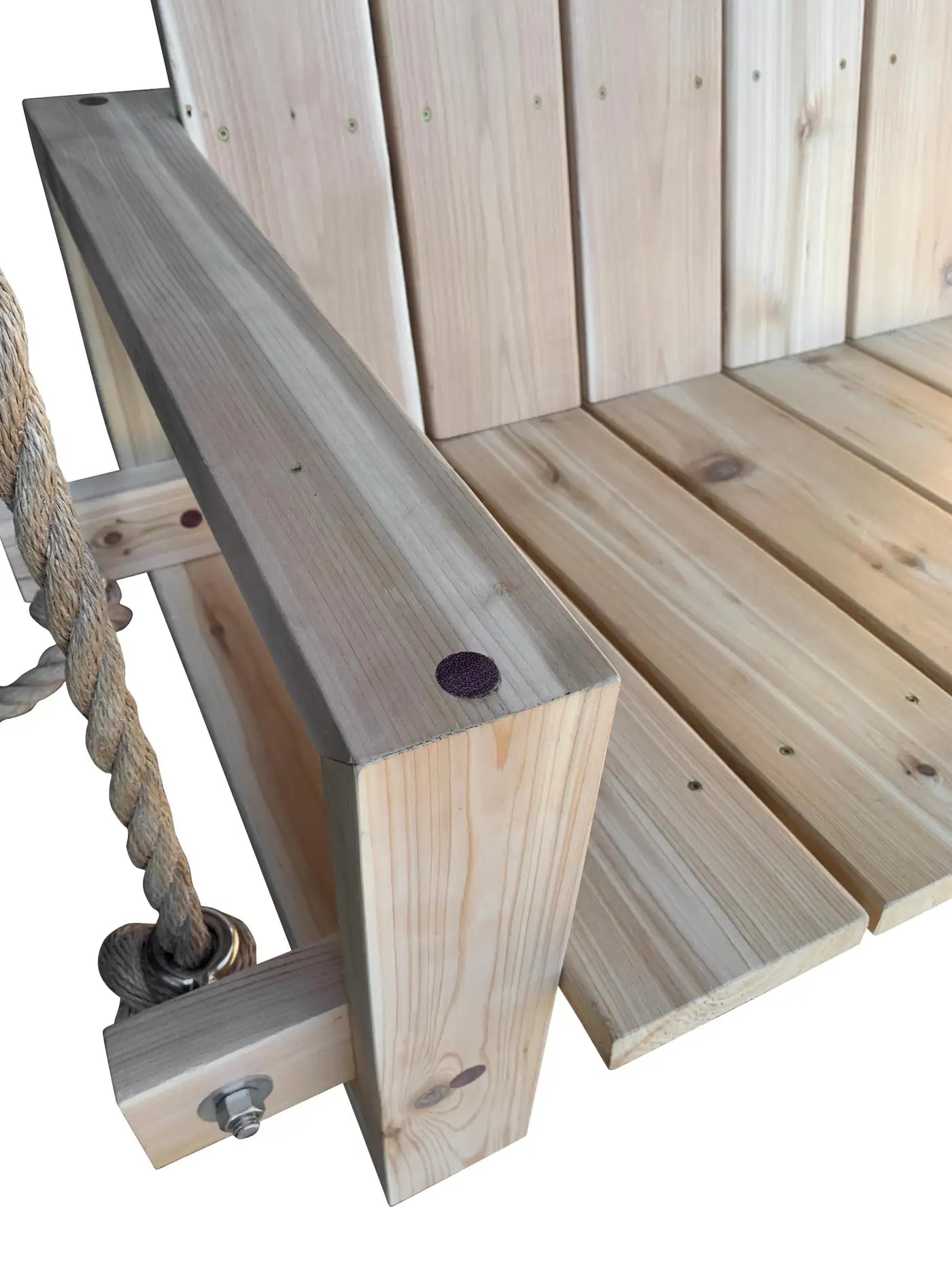 Modern, Clean, Scandinavian Inspired Cedar Porch Swing with Purpleheart Details