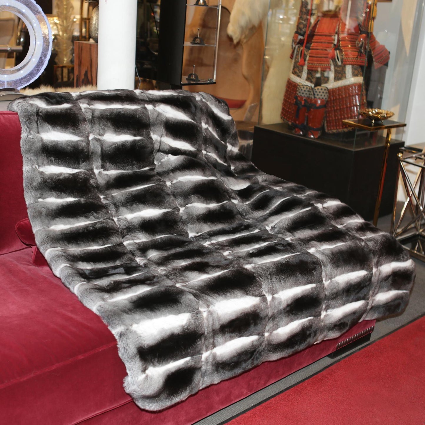 Luxury Chinchilla Fur Blanket with Cashmere Back